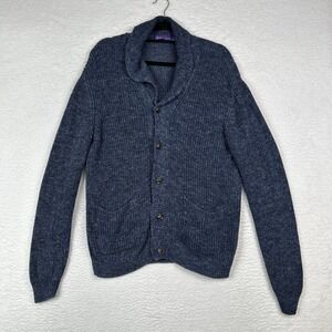 Ralph Lauren Purple Label Chunky Knit Silk Linen Indigo Cardigan Sweater Large